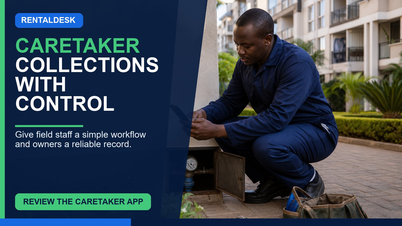 caretaker property management app Kenya used by an on-site caretaker to record a meter reading