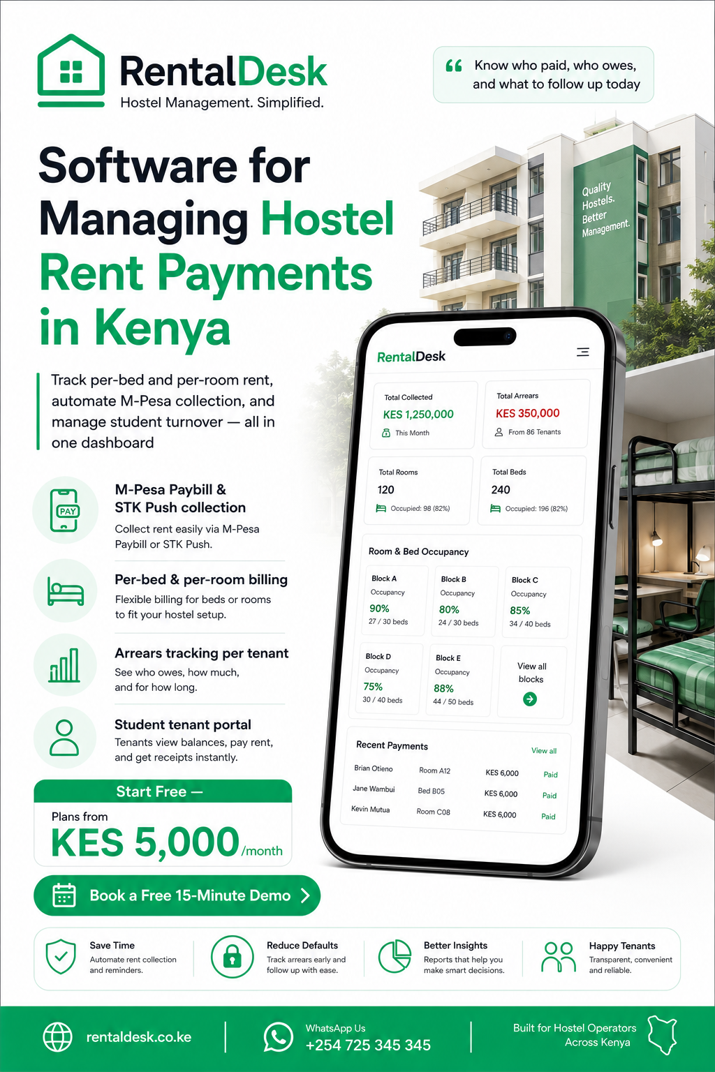 Software for managing hostel rent payments Kenya
