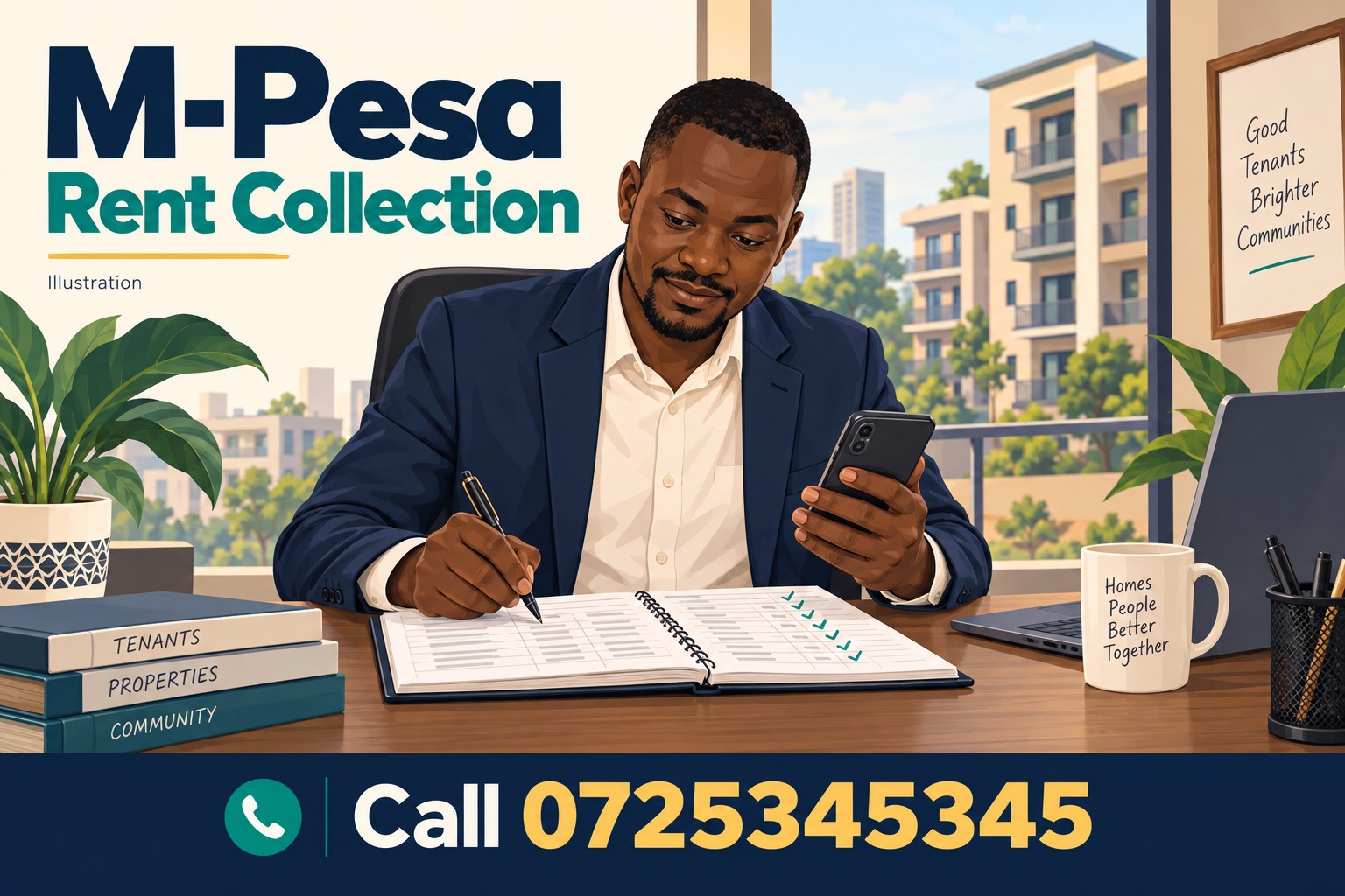 M-Pesa rent reconciliation illustration — call 0725345345