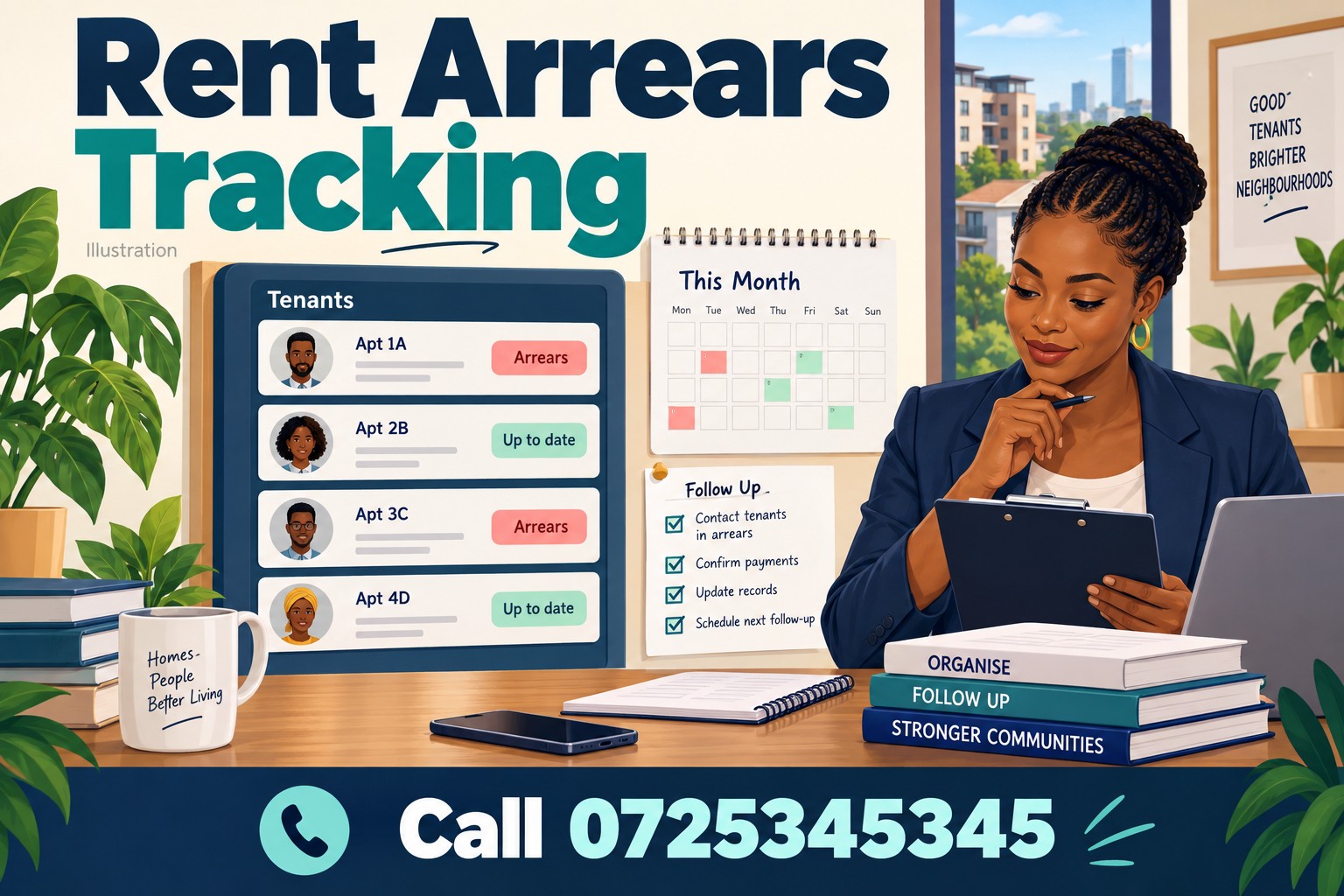 rent arrears tracking illustration — call 0725345345